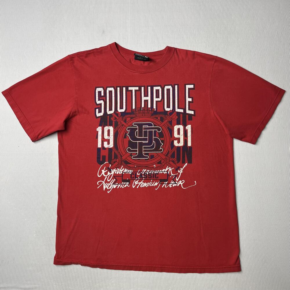 Southpole Shirt Mens XL Red 1991 Crest Logo Graphic Tee Classic Streetwear